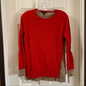J.Crew Red/Tan Side Button Colorblock Sweater size XS